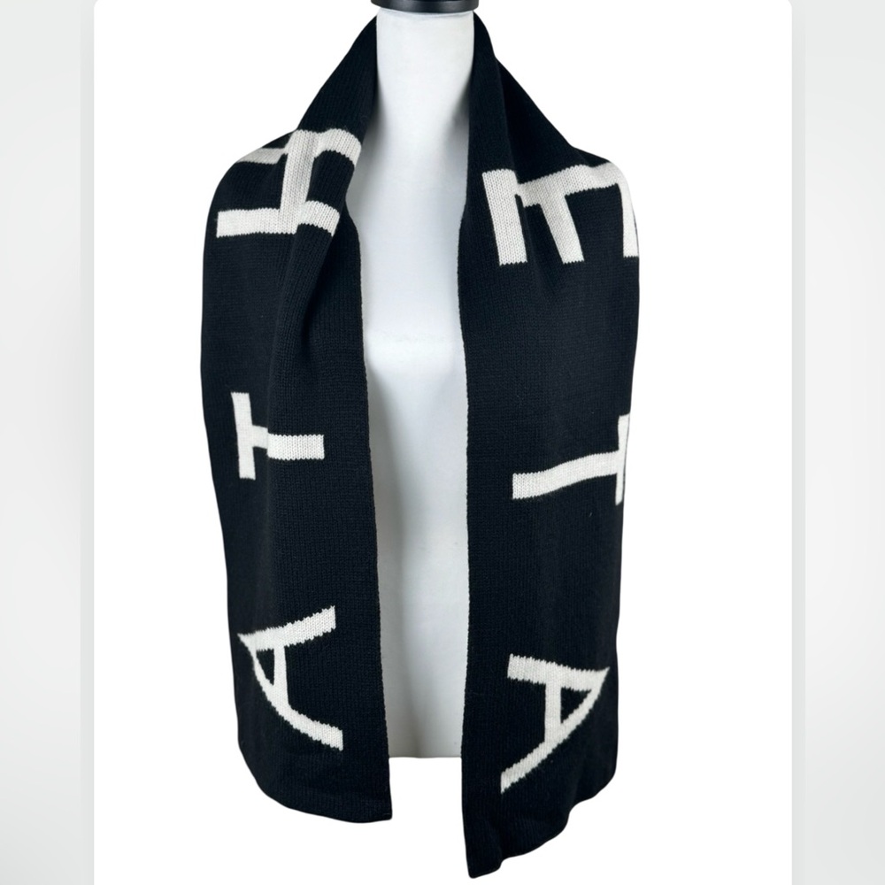 Athleta Daily Wool Cashmere Blend Black & White Logo Knit Scarf